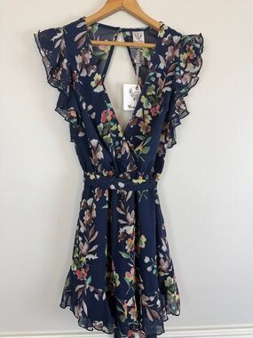 Angel Biba Navy Floral Print Women’s Mini Dress US Small Flowy